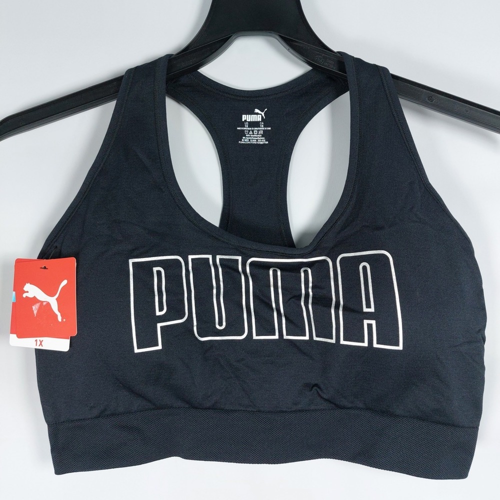 NWT Puma Sports‎ Training Bra Women Sz 1X Black 4Keeps Graphic Bra Racerback